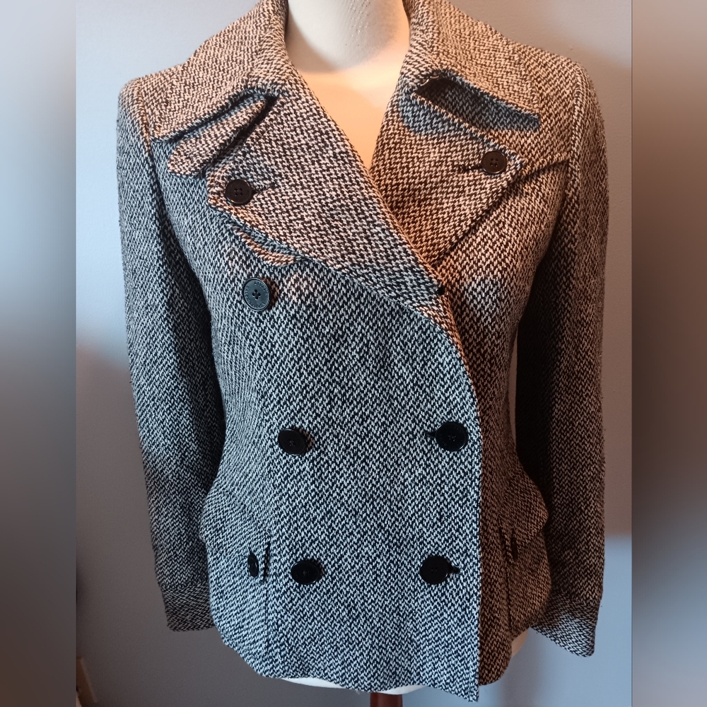 Vintage Ralph Lauren tweed double breasted wool silk blend blazer EUC